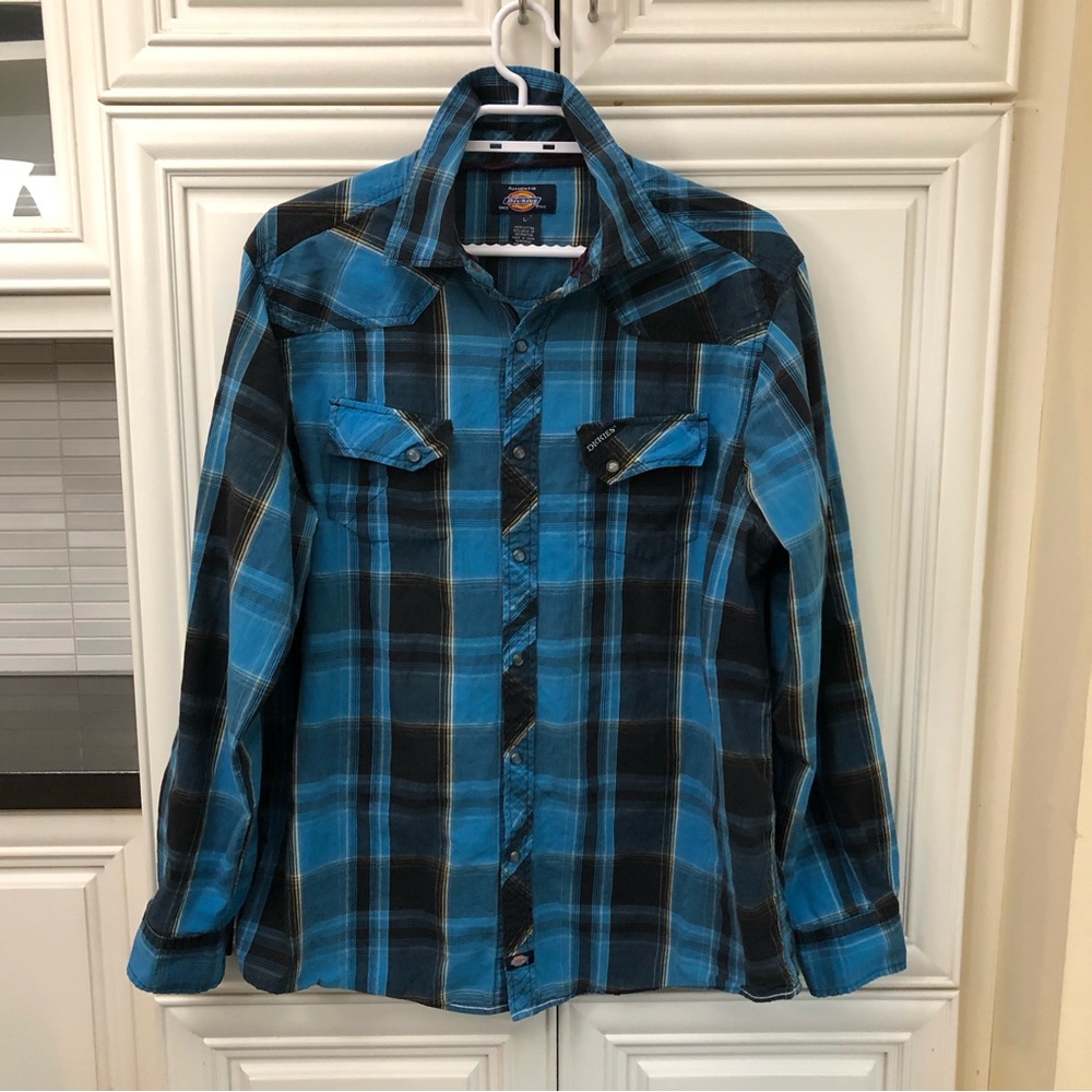 Men’s Dickies plaid l/s snap button up shirt